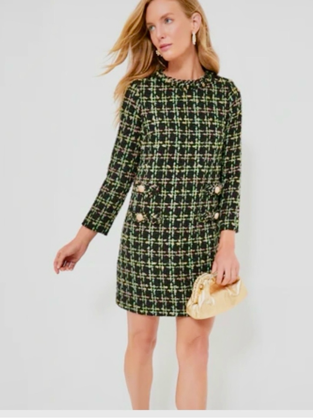 Tuckernuck Holly Tinsel Jackie Black Tweed Shift Dress with Pink and Mint Accent